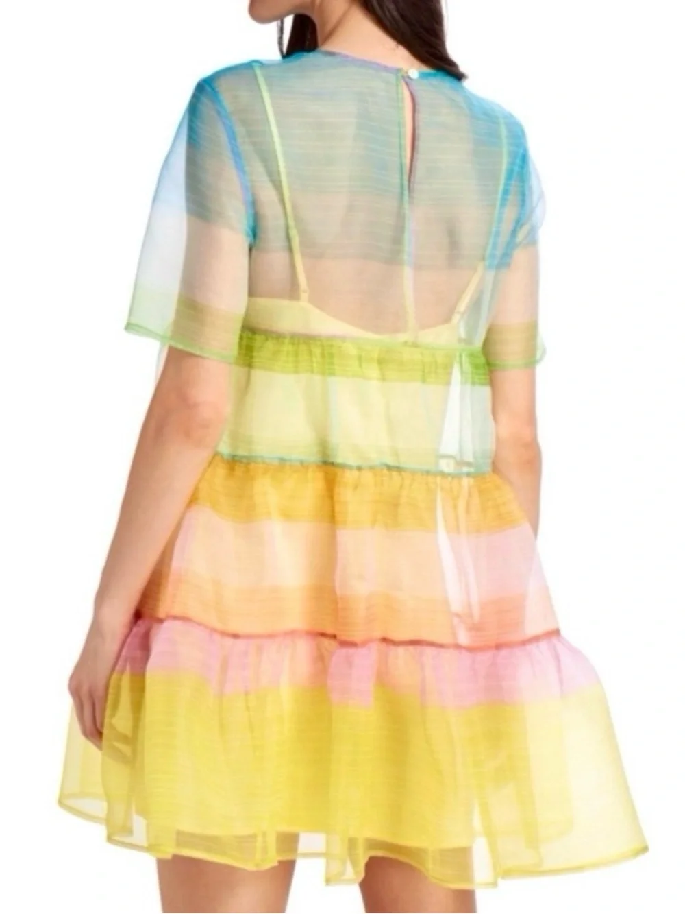 STAUD Rainbow Organza Tiered Mini Dress w/ Detachable Slip Size S